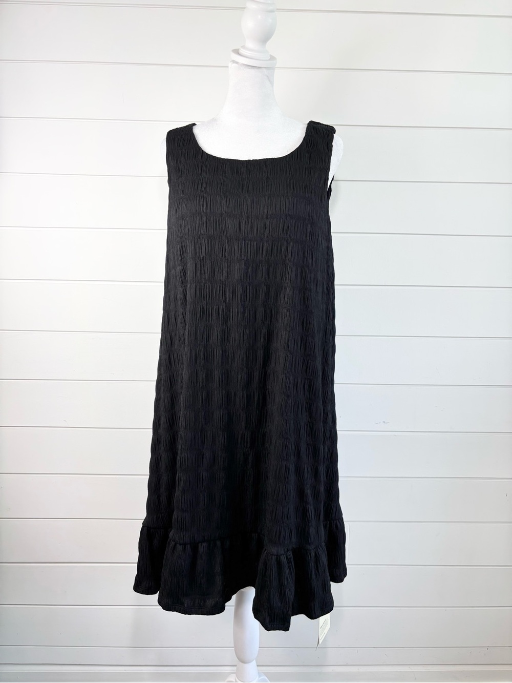 HALARA‎ Sleeveless tank Black Textured Ruffle-Hem Midi Dress Size XL   NEW